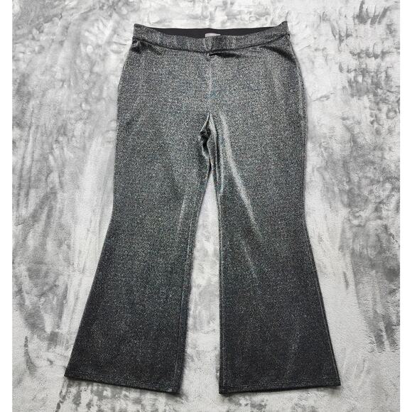 Maurices Pants Womens XXL SHORT Silver Metallic Sparkle High Rise Wide Leg Flare - Picture 1 of 12